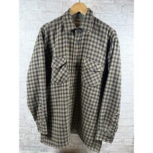 Vintage Grizzly Plaid Wool Flannel Shirt  Jacket Mens L Quilted Lined Workwear